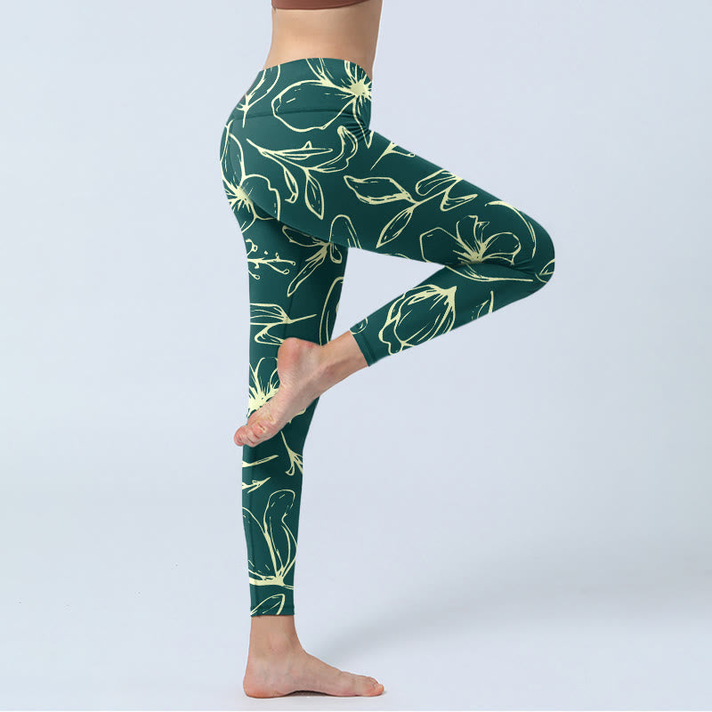 Leggings de yoga para mujer con estampado de pétalos florales grandes y Buddha Stones - image 4