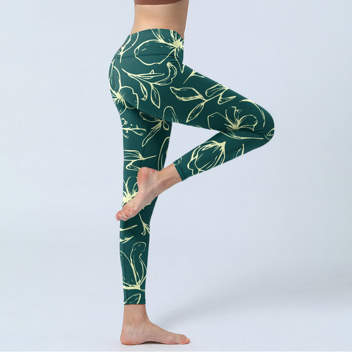 Leggings de yoga para mujer con estampado de pétalos florales grandes y Buddha Stones - image 4