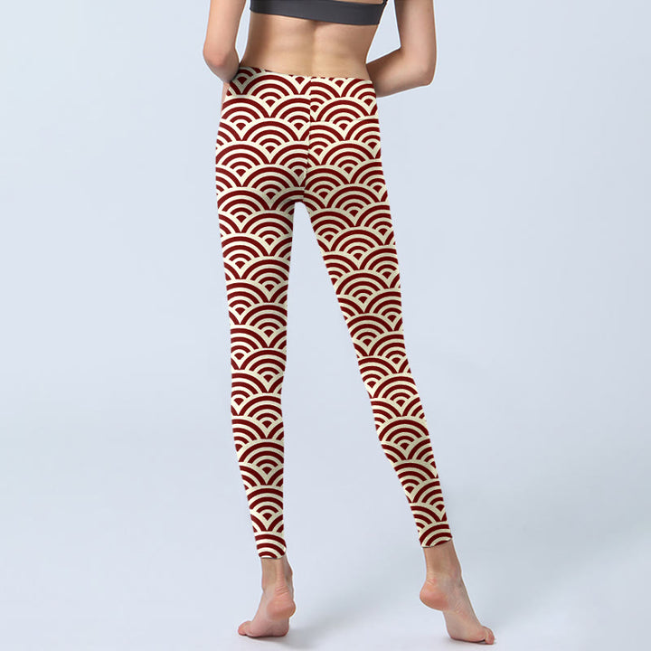Leggings de yoga para mujer con estampado de abanicos en rojo y beige con Buddha Stones - image 7