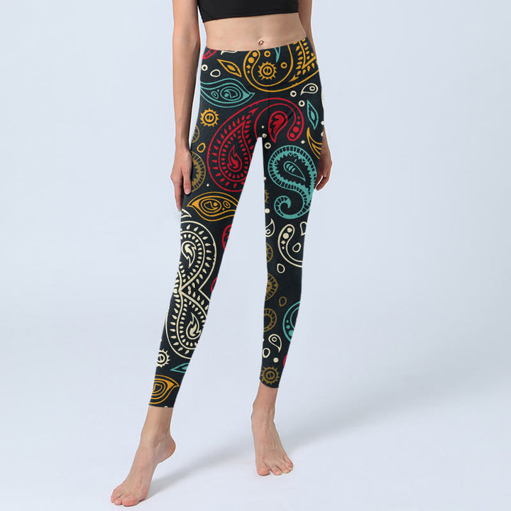 Leggings de yoga para mujer con estampado de cachemira colorido y Buddha Stones - image 5