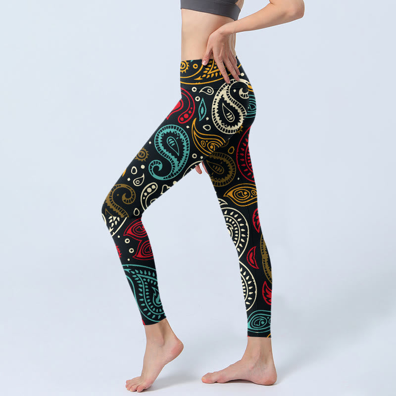 Leggings de yoga para mujer con estampado de cachemira colorido y Buddha Stones - image 2