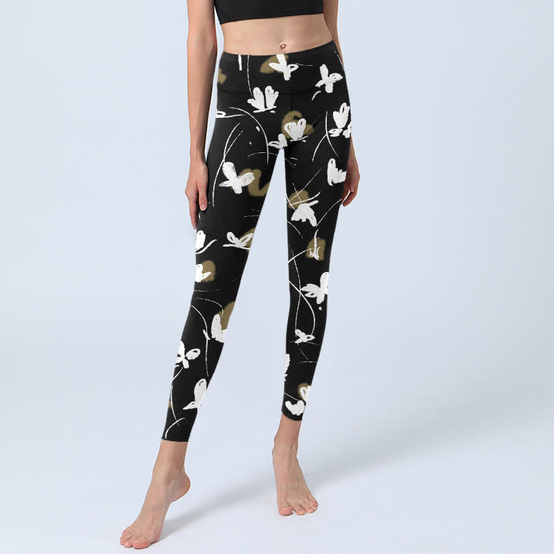 Leggings de yoga para mujer con estampado de mariposas blancas y Buddha Stones - image 6