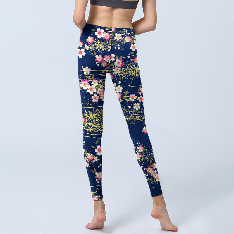 Leggings de yoga para mujer con estampado de Buddha Stones rosas, magentas y hojas verdes - image 6