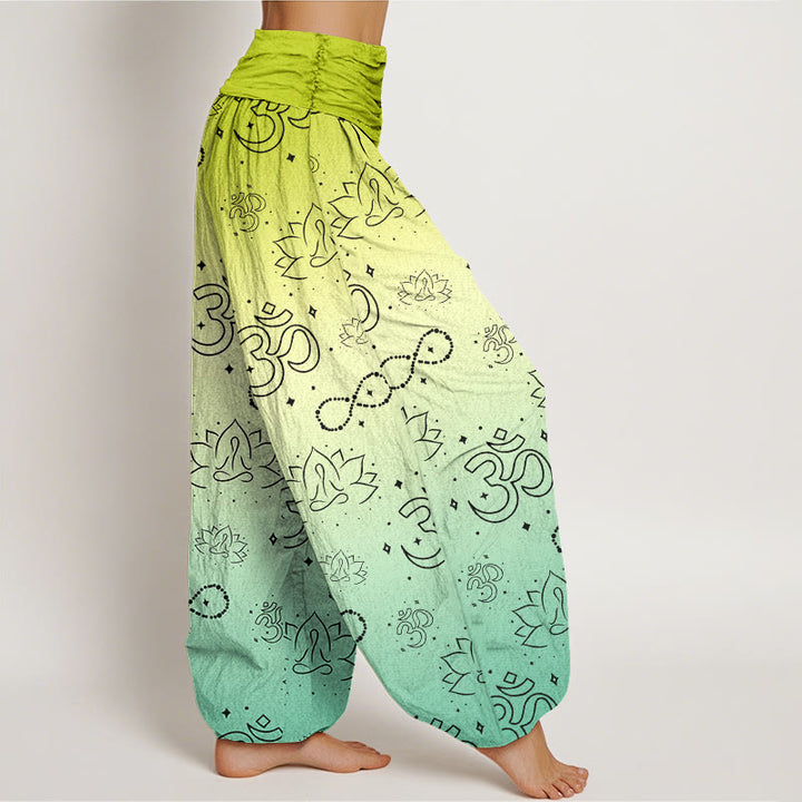 Pantalones harén con cintura elástica para mujer, con símbolo OM de Buddha Stones y figura de loto meditando, estampado de infinito - image 6