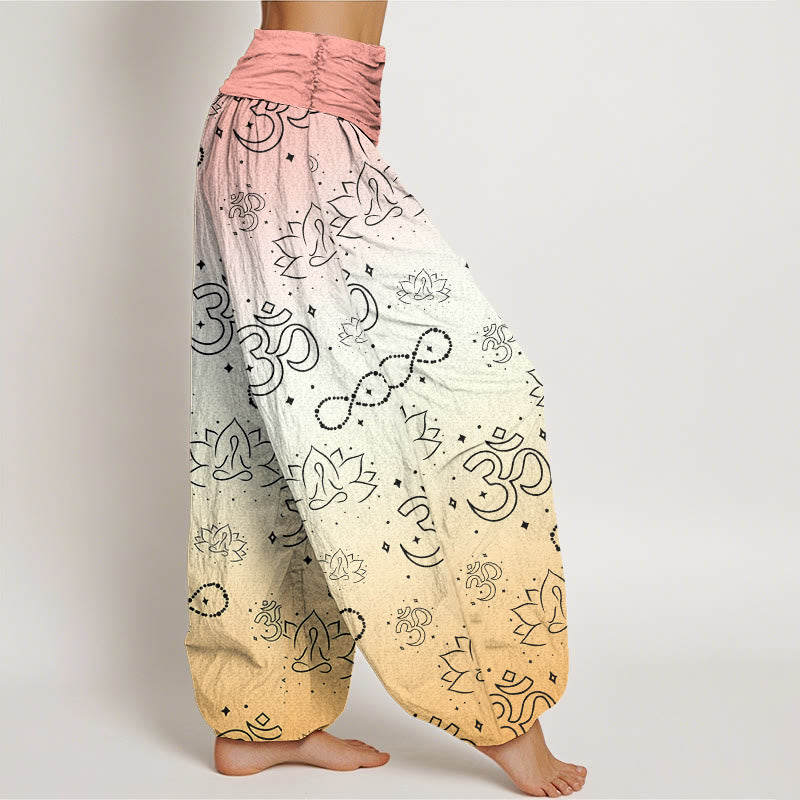 Pantalones bombachos de cintura elástica para mujer con estampado de Buddha Stones , símbolo OM, loto meditando, figura infinita y diseño de infinito. - image 9