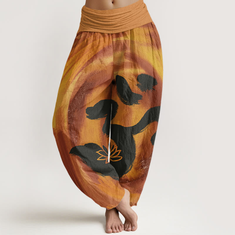 Pantalones bombachos de cintura elástica para mujer con estampado de flores de loto y símbolo OM de algodón con Buddha Stones - Perú - US22，UK/AU26，EU54 (6XL) - image 4