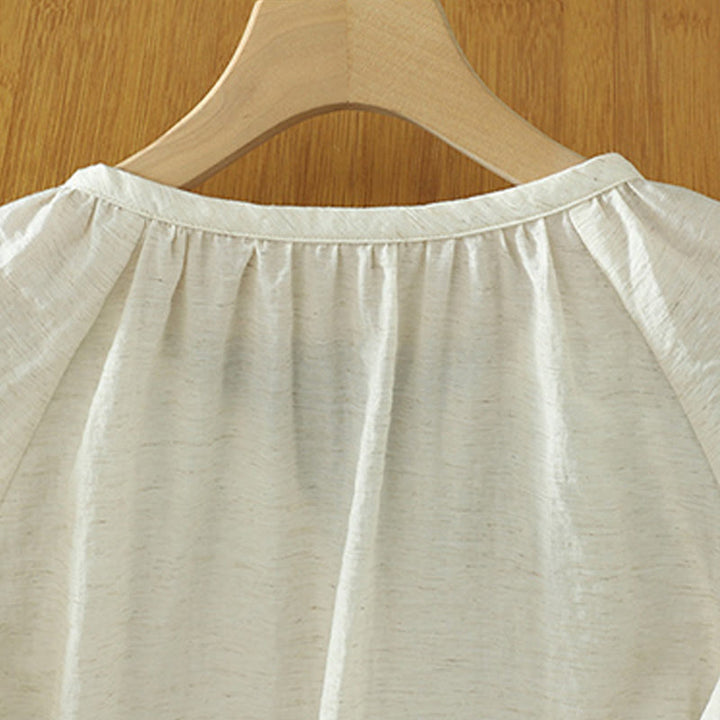 Camisa blanca lisa con botones y manga tres cuartos para mujer Buddha Stones - image 6