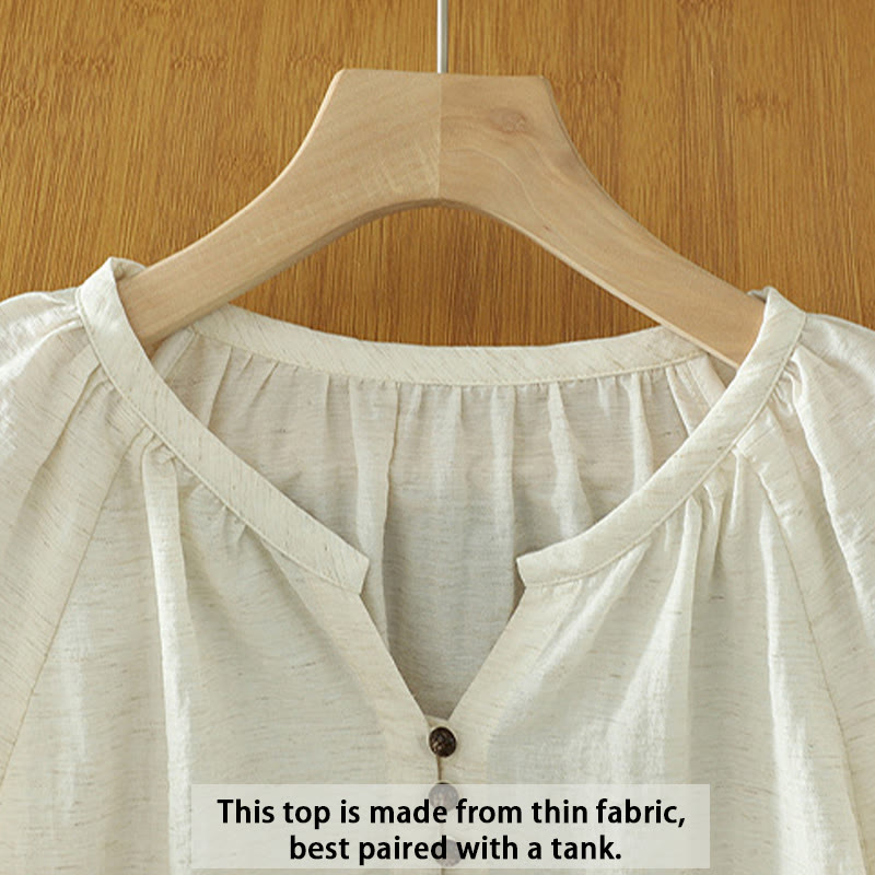 Camisa blanca lisa con botones y manga tres cuartos para mujer Buddha Stones - image 3