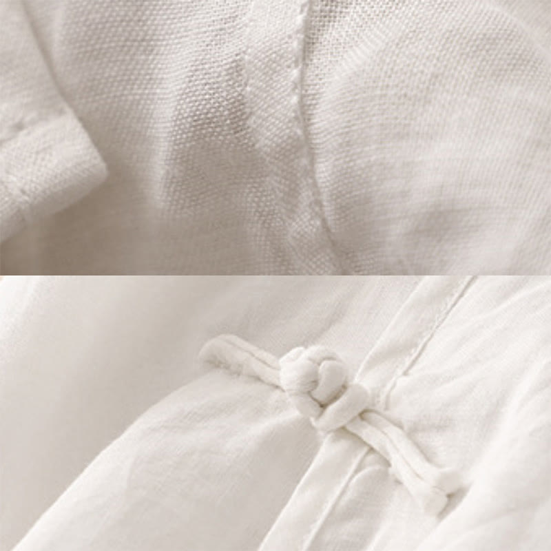 Vestido midi de verano para mujer de algodón y lino con cuello en V y botones de rana, manga corta y estampado de Buddha Stones - image 16