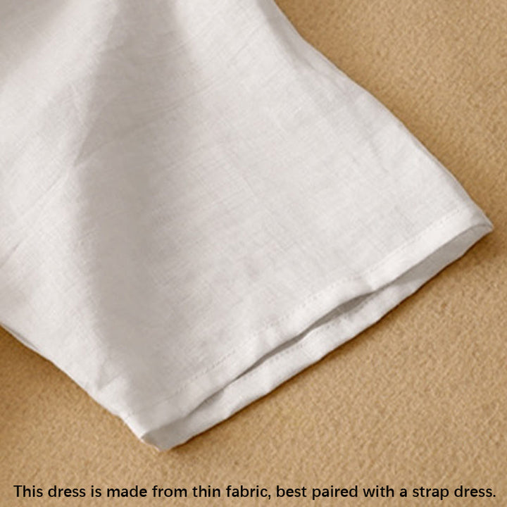 Vestido midi de verano para mujer de algodón y lino con cuello en V y botones de rana, manga corta y estampado de Buddha Stones - image 14