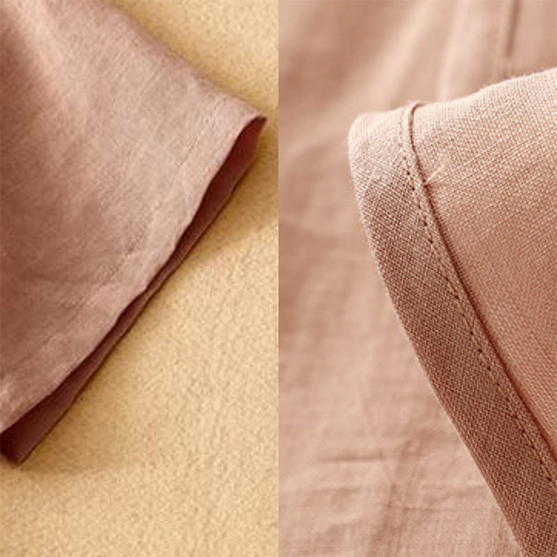 Vestido midi de verano para mujer de algodón y lino con cuello en V y botones de rana, manga corta y estampado de Buddha Stones - image 7