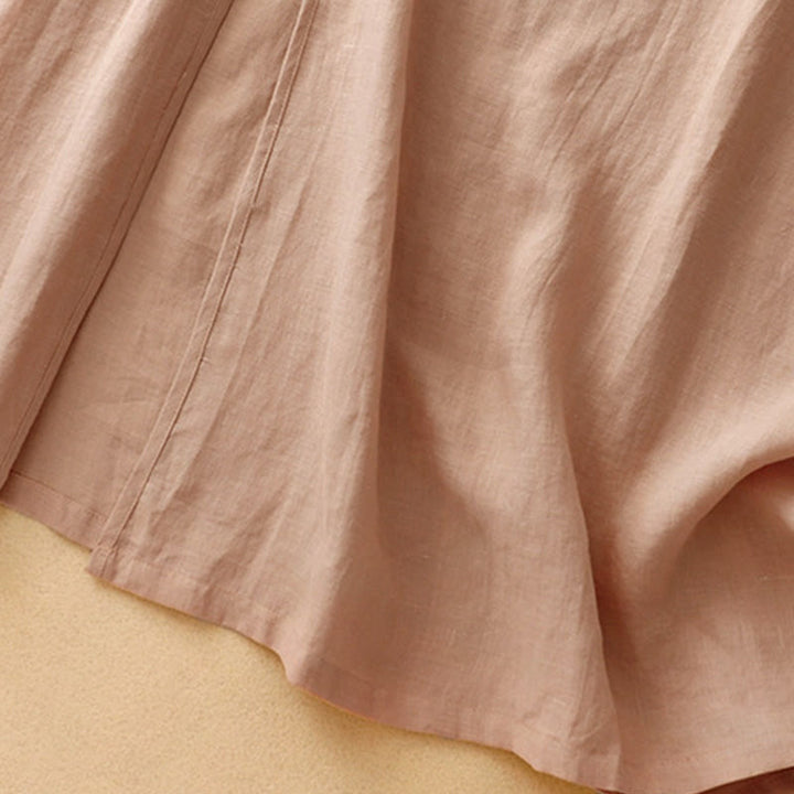 Vestido midi de verano para mujer de algodón y lino con cuello en V y botones de rana, manga corta y estampado de Buddha Stones - image 5