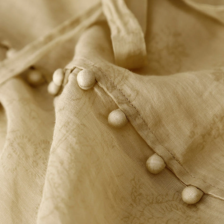 Vestido midi de verano de algodón y lino con cuello en V, mangas cortas y cordones para mujer, con bolsillos y estampado de Buddha Stones - image 6