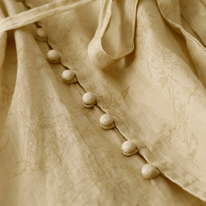 Vestido midi de verano de algodón y lino con cuello en V, mangas cortas y cordones para mujer, con bolsillos y estampado de Buddha Stones - image 7