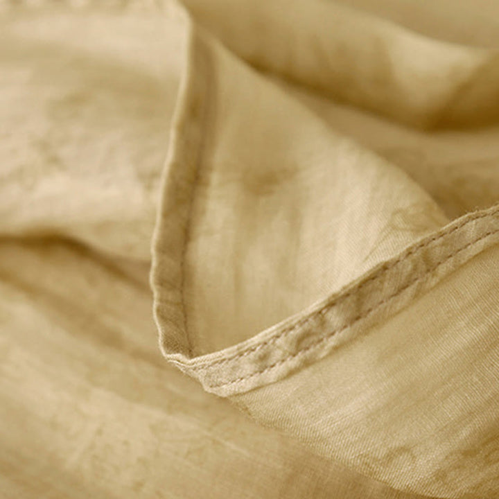 Vestido midi de verano de algodón y lino con cuello en V, mangas cortas y cordones para mujer, con bolsillos y estampado de Buddha Stones - image 8