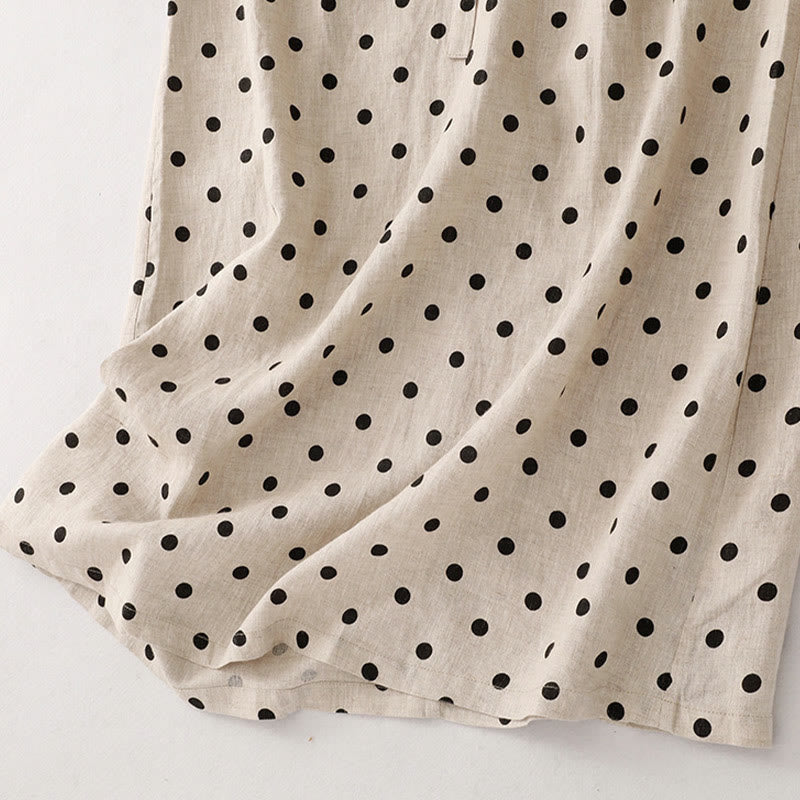 Vestido midi de verano de algodón y lino con cuello en V, lunares y cordones para mujer, con bolsillos, de Buddha Stones - image 16