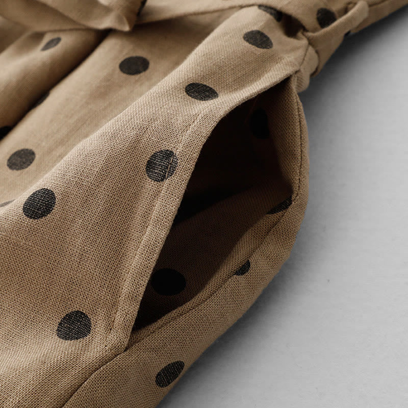 Vestido midi de verano de algodón y lino con cuello en V, lunares y cordones para mujer, con bolsillos, de Buddha Stones - image 4