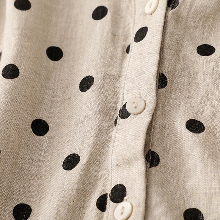 Vestido midi de verano de algodón y lino con cuello en V, lunares y cordones para mujer, con bolsillos, de Buddha Stones - image 15