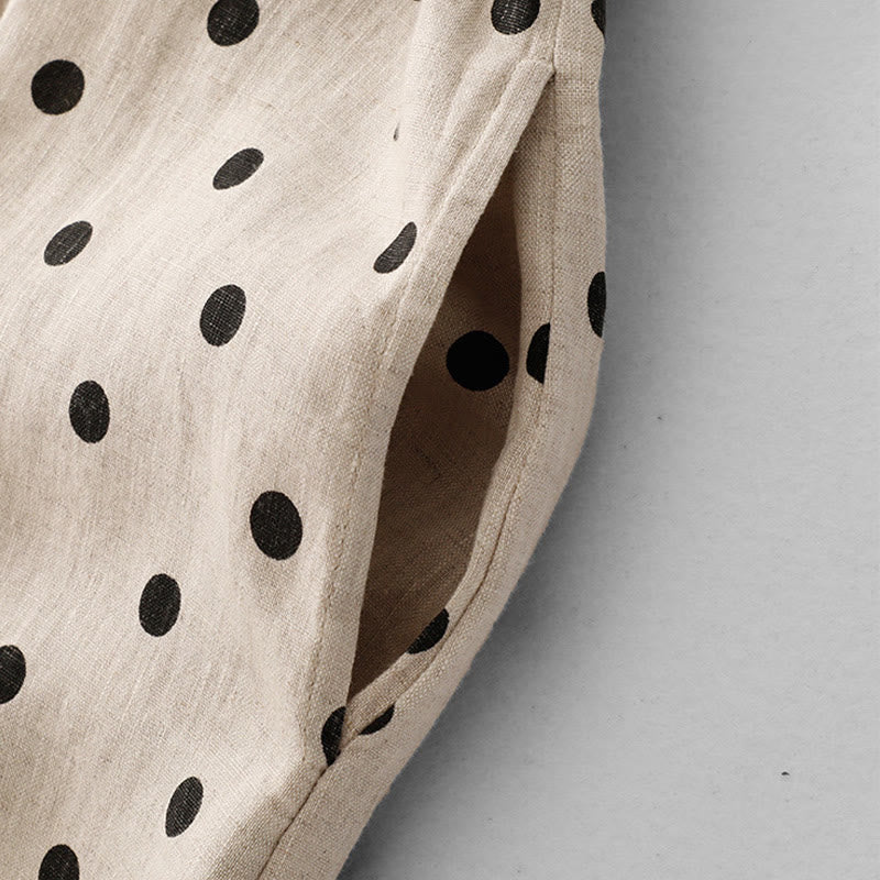 Vestido midi de verano de algodón y lino con cuello en V, lunares y cordones para mujer, con bolsillos, de Buddha Stones - image 12