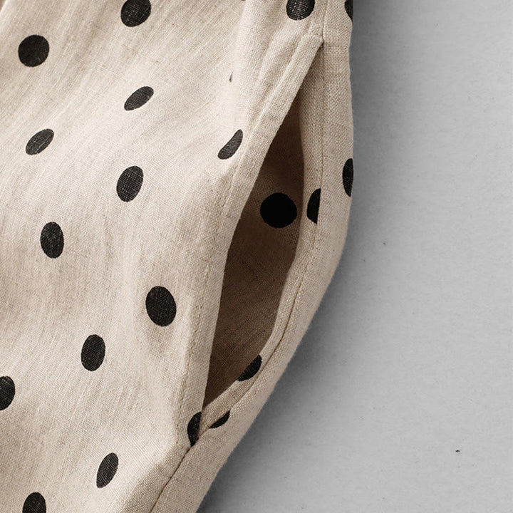 Vestido midi de verano de algodón y lino con cuello en V, lunares y cordones para mujer, con bolsillos, de Buddha Stones - image 12