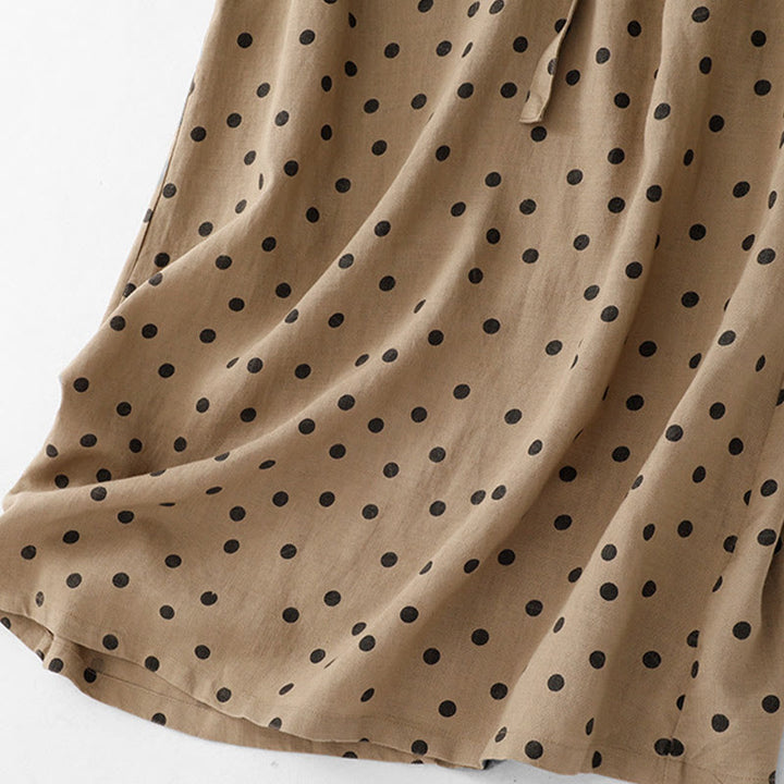 Vestido midi de verano de algodón y lino con cuello en V, lunares y cordones para mujer, con bolsillos, de Buddha Stones - image 6