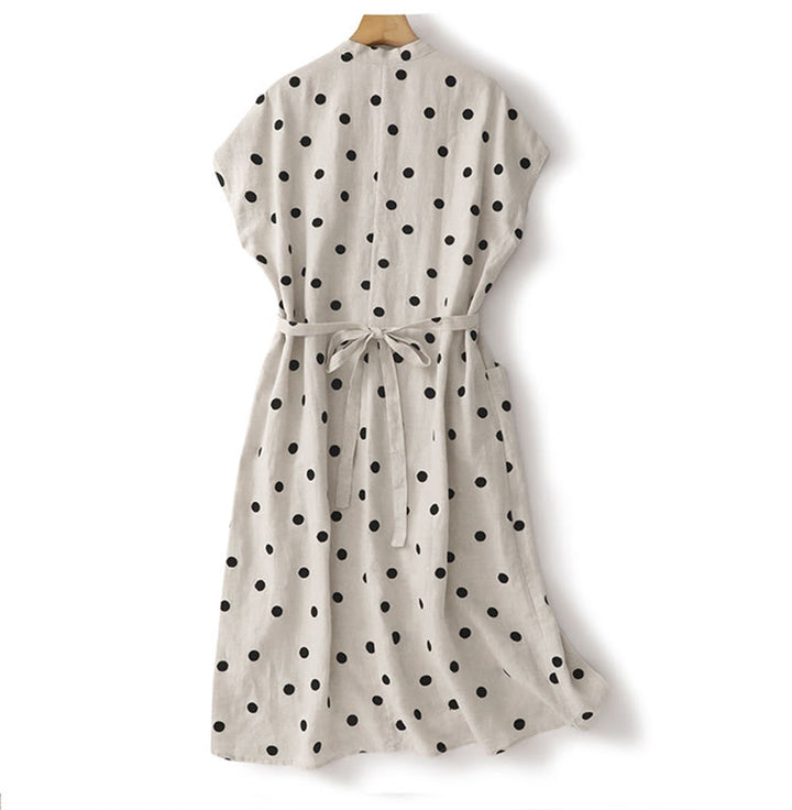Vestido midi de mujer con estampado de Buddha Stones, lunares, escote en V, cordones y bolsillos. - image 9