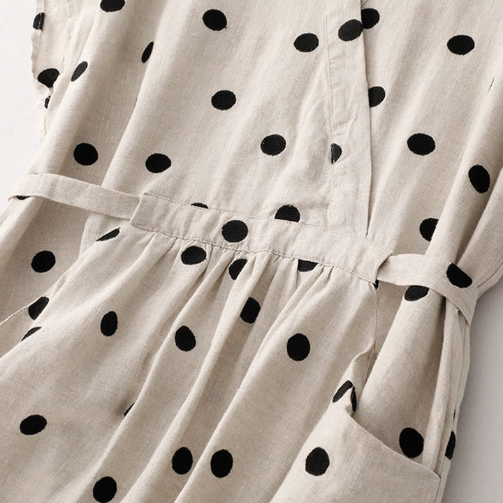 Vestido midi de mujer con estampado de Buddha Stones, lunares, escote en V, cordones y bolsillos. - image 12