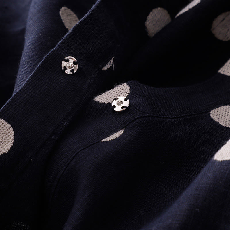 Vestido midi de lino y algodón con cuello en V, encaje y lunares de Buddha Stones para mujer, con bolsillos - image 4