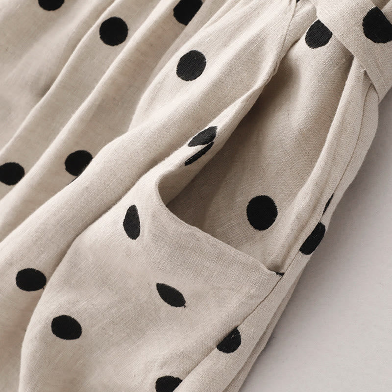 Vestido midi de mujer con estampado de Buddha Stones, lunares, escote en V, cordones y bolsillos. - image 13