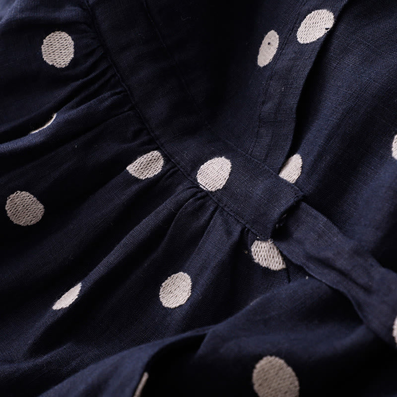 Vestido midi de mujer con estampado de Buddha Stones, lunares, escote en V, cordones y bolsillos. - image 3