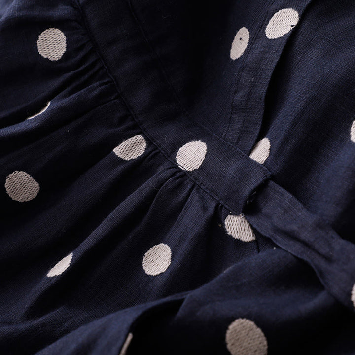 Vestido midi de mujer con estampado de Buddha Stones, lunares, escote en V, cordones y bolsillos. - image 3