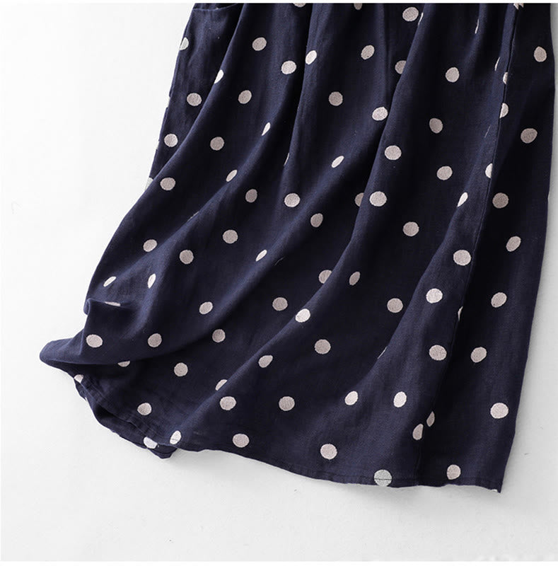 Vestido midi de mujer con estampado de Buddha Stones, lunares, escote en V, cordones y bolsillos. - image 7