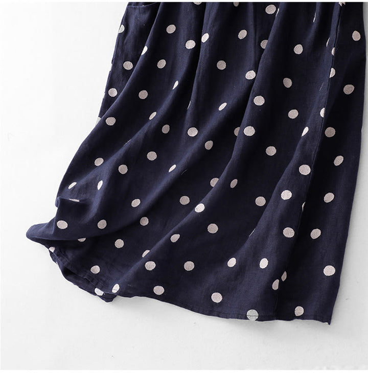 Vestido midi de mujer con estampado de Buddha Stones, lunares, escote en V, cordones y bolsillos. - image 7