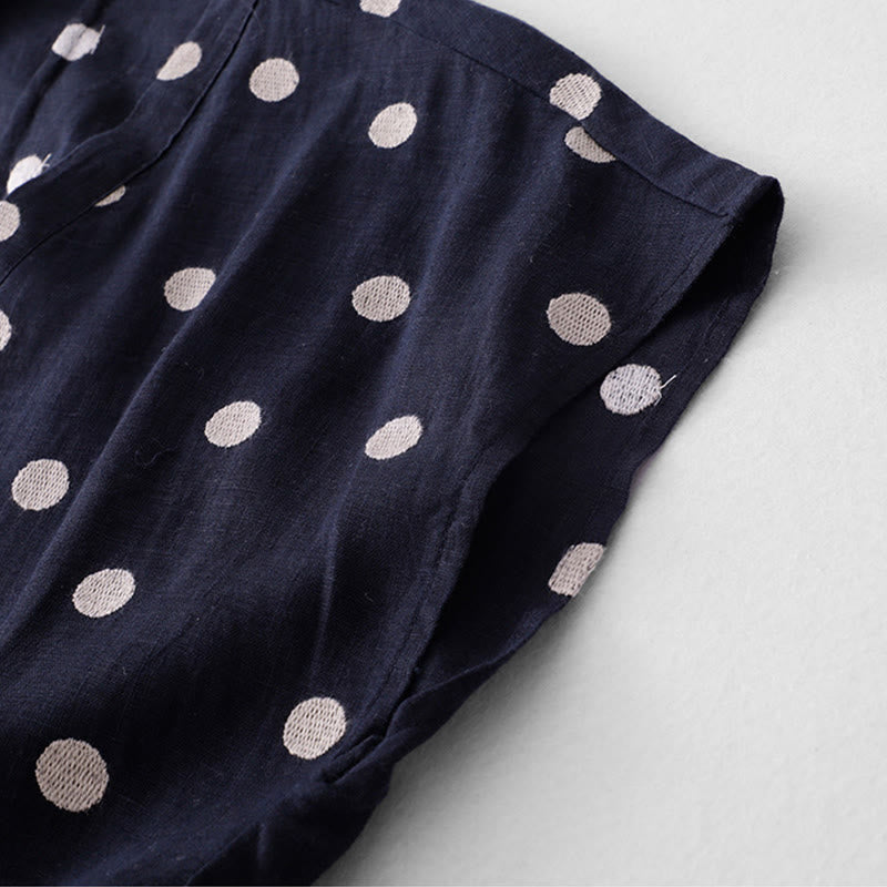 Vestido midi de mujer con estampado de Buddha Stones, lunares, escote en V, cordones y bolsillos. - image 6