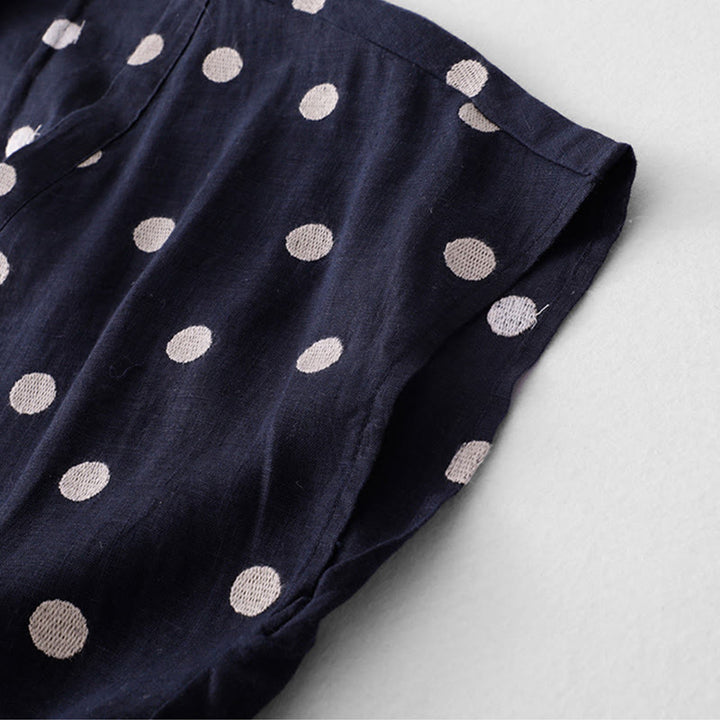 Vestido midi de mujer con estampado de Buddha Stones, lunares, escote en V, cordones y bolsillos. - image 6