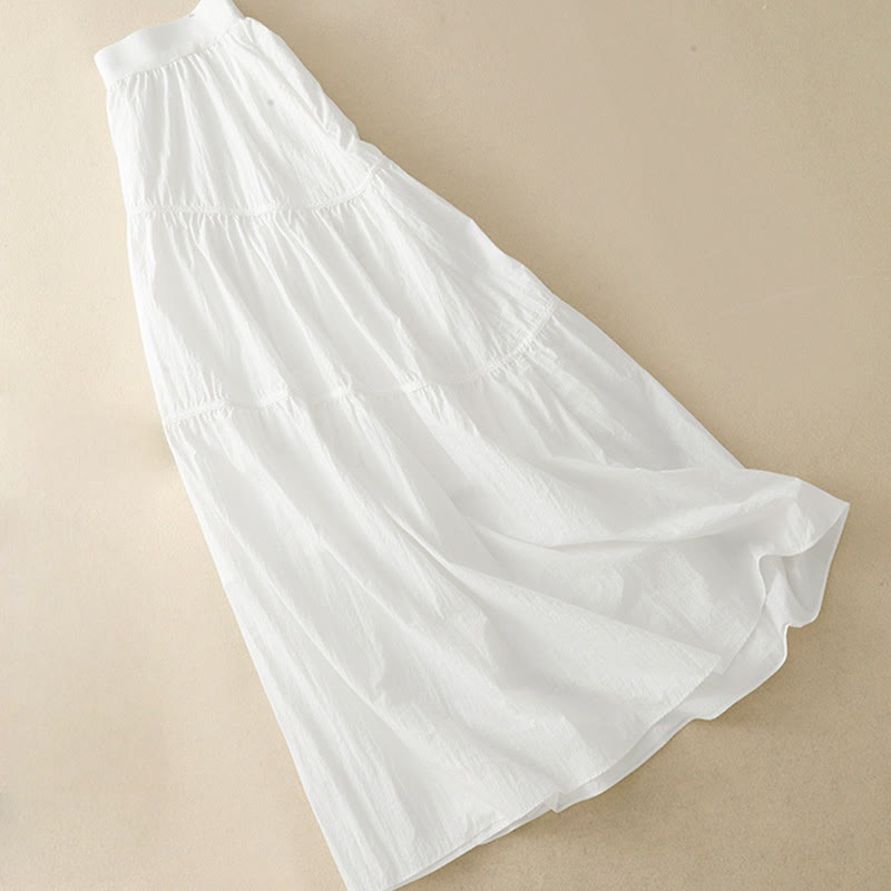 Falda de mujer con cintura elástica y bolsillos de Buddha Stones, líneas sencillas - image 2