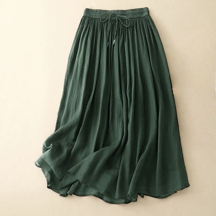 Falda de verano con cordón ajustable y cintura elástica de color liso para mujer con Buddha Stones - Verde - US8-10，UK/AU12-14，EU40-42 (2XL) - image 5