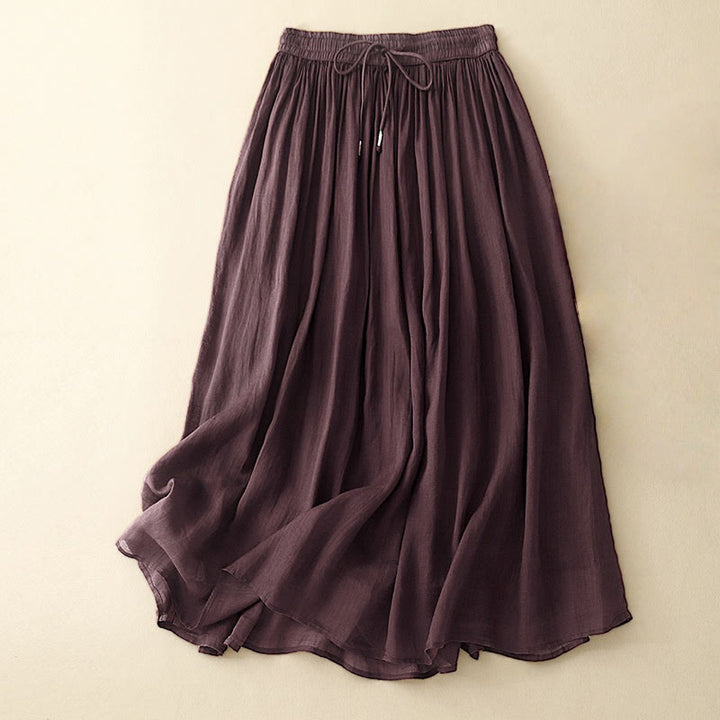 Falda de verano con cordón ajustable y cintura elástica de color liso para mujer con Buddha Stones - Marrón silla de montar - US8-10，UK/AU12-14，EU40-42 (2XL) - image 16