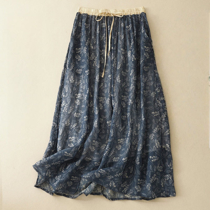 Falda de mujer con estampado floral de Buddha Stones , corte en A, cintura elástica y bolsillos. - Azul acero - US8-10，UK/AU12-14，EU40-42 (2XL) - image 11