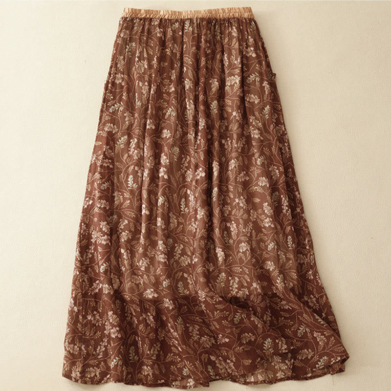 Falda de mujer con estampado floral de Buddha Stones , corte en A, cintura elástica y bolsillos. - image 2