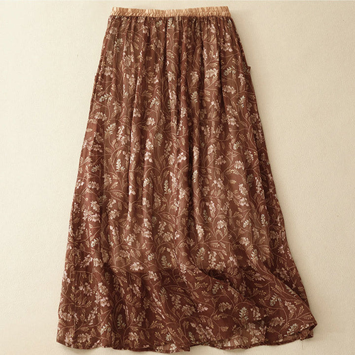 Falda de mujer con estampado floral de Buddha Stones , corte en A, cintura elástica y bolsillos. - image 2