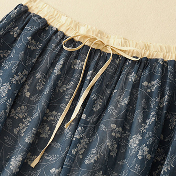 Falda de lino y algodón con cintura elástica para mujer, con estampado floral de Buddha Stones y bolsillos. - image 12