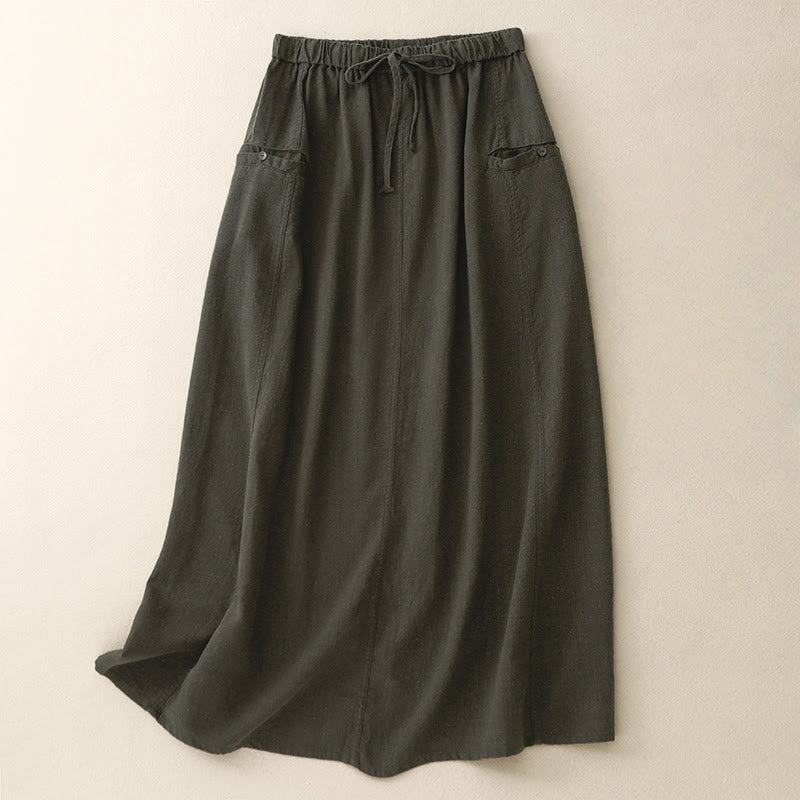 Falda de algodón con cintura elástica y cordón ajustable de Buddha Stones para mujer - Gris oscuro - US8-10，UK/AU12-14，EU40-42 (2XL) - image 14