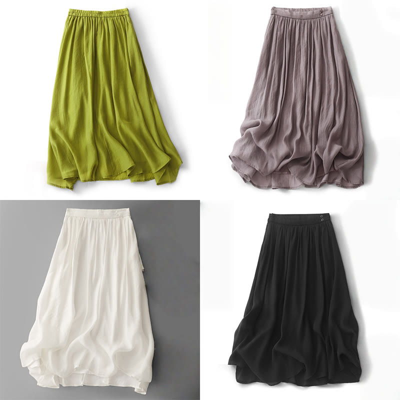 Falda plisada sencilla con cintura elástica y bolsillos para mujer con Buddha Stones