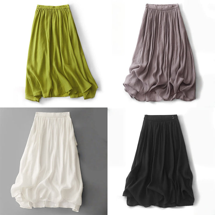 Falda plisada sencilla con cintura elástica y bolsillos para mujer con Buddha Stones
