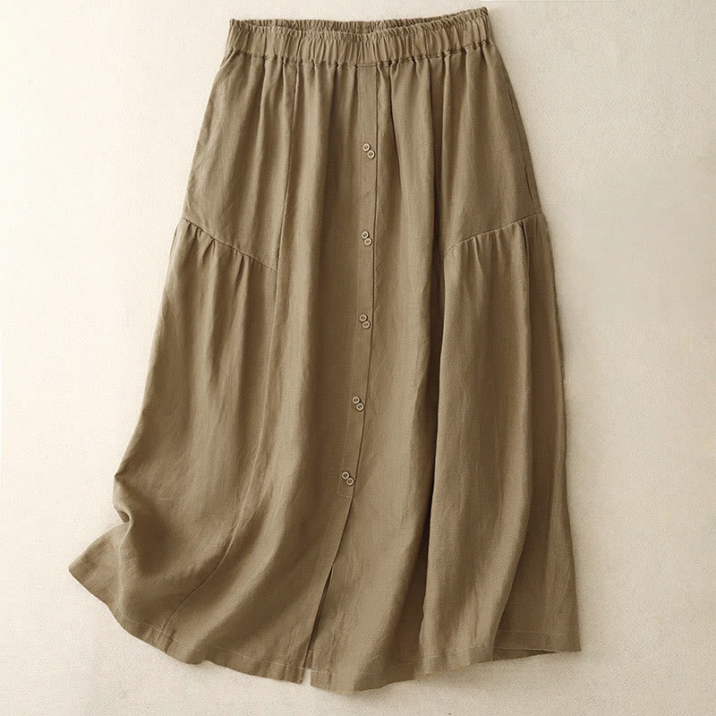 Falda de algodón con cintura elástica y bolsillos para mujer, diseño de aberturas, botones y Buddha Stones - Broncearse - US12, UK/AU16, EU44 (2XL) - image 19