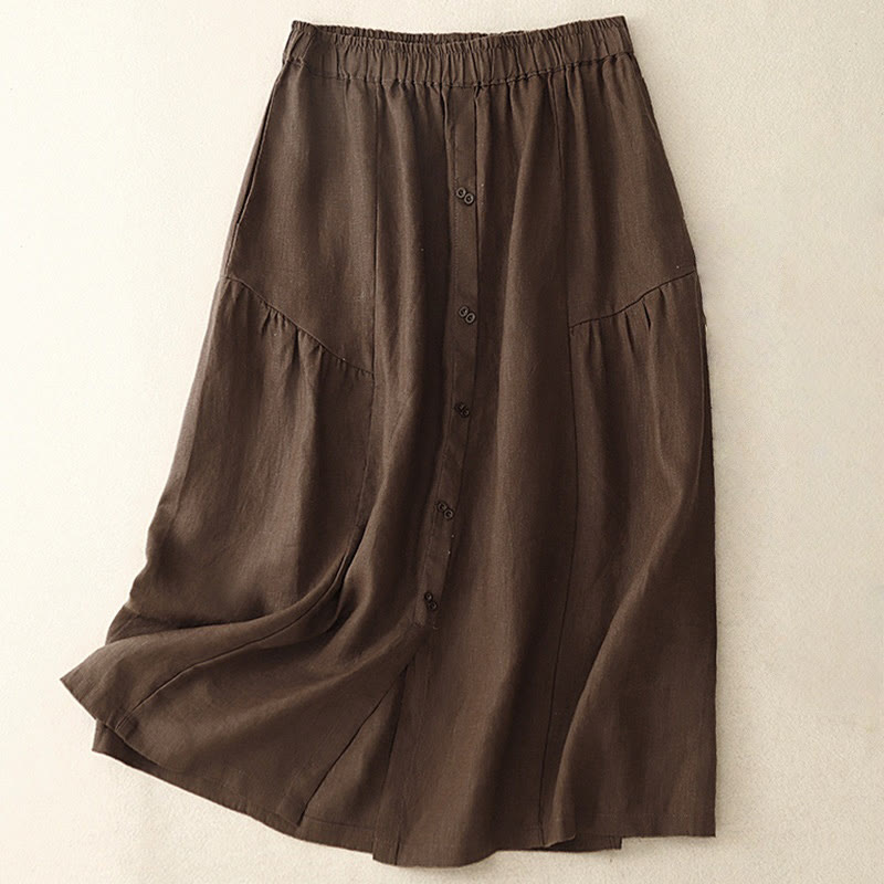 Falda de algodón con cintura elástica y bolsillos para mujer, diseño de aberturas, botones y Buddha Stones - Tierra de siena - US12, UK/AU16, EU44 (2XL) - image 0