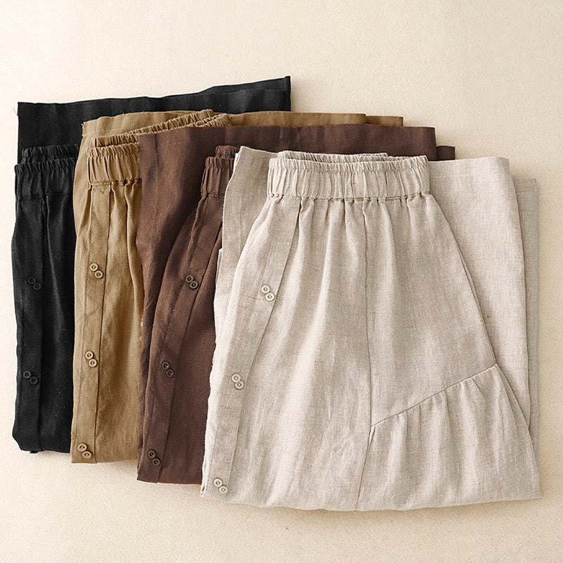 Falda de algodón con cintura elástica y bolsillos para mujer, diseño de aberturas, botones y Buddha Stones - image 17