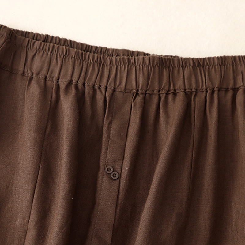 Falda de algodón con cintura elástica y bolsillos para mujer, diseño de aberturas, botones y Buddha Stones - image 2