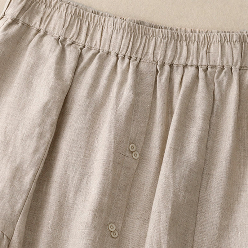 Falda de algodón con cintura elástica y bolsillos para mujer, diseño de aberturas, botones y Buddha Stones - image 12